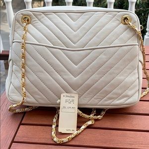 White leather Jay Herbert purse with gold accents